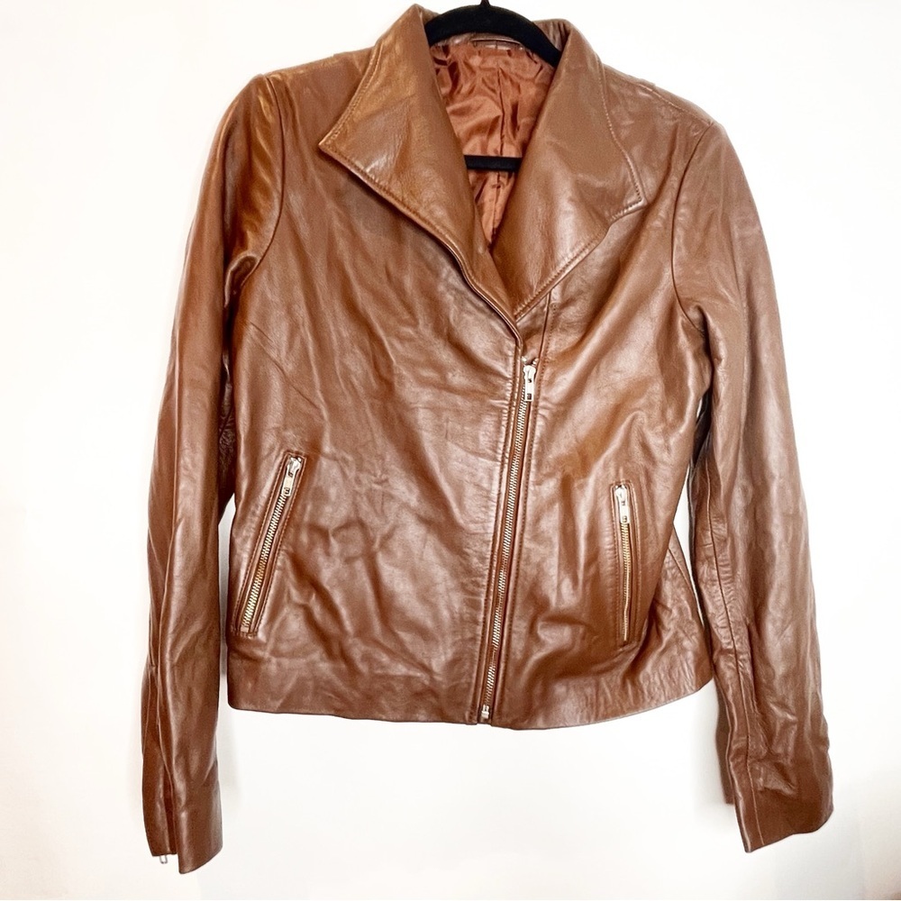 Women's Brown Leather Moto Jacket